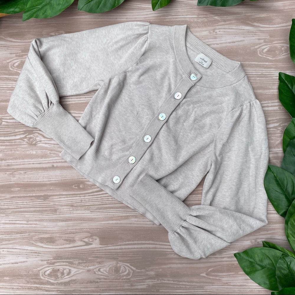 Aritzia Wilfred Crop Puff Sleeve cardigan sweater